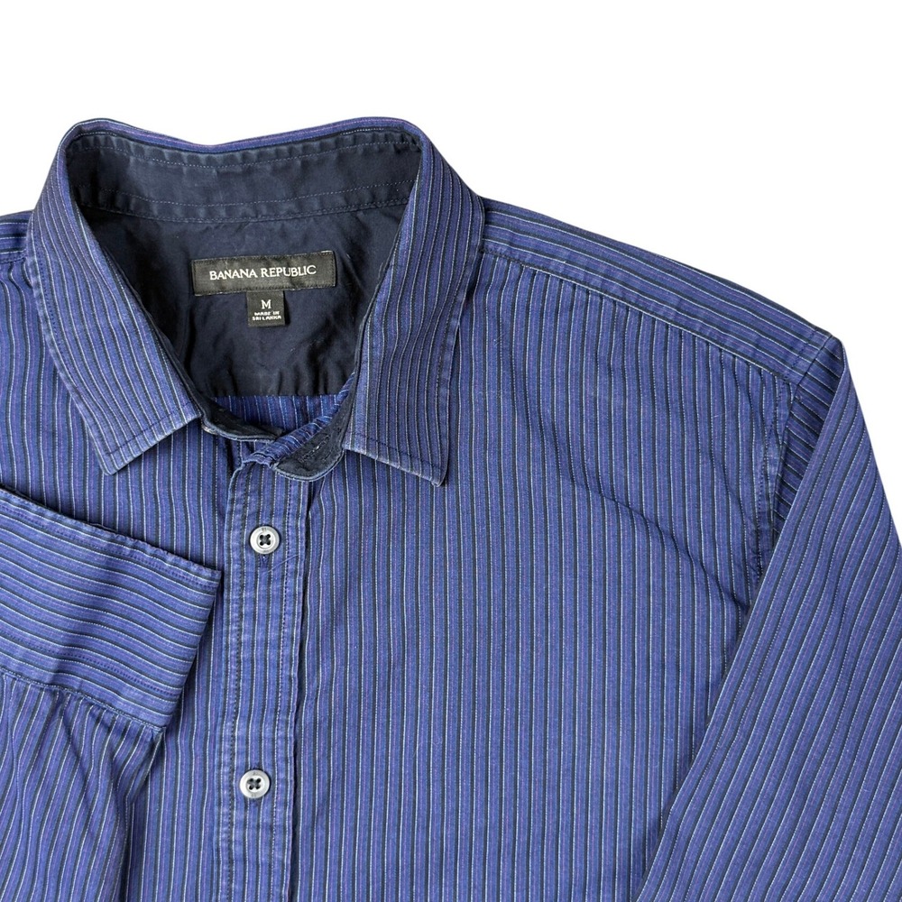Banana Republic Mens Navy Blue Pinstripe Long Sleeve Button Down Shirt Size M